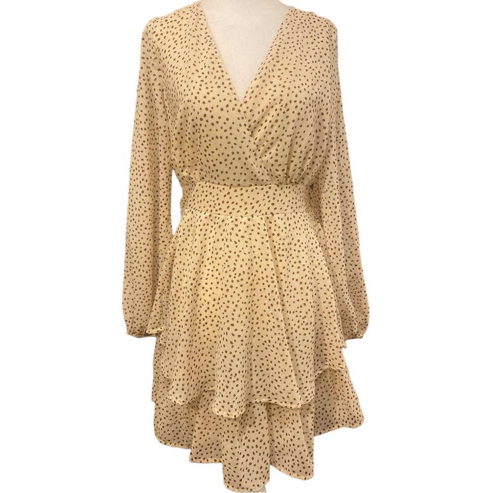 NWT Jopana Dress Women’s Medium Cream Brown Dot Pattern Lined Cottage Core